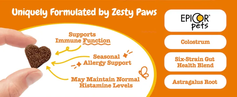 Highlights multiple functional benefits (immune support, allergy support, histamine levels) and the key ingredients behind them to build confidence in efficacy.