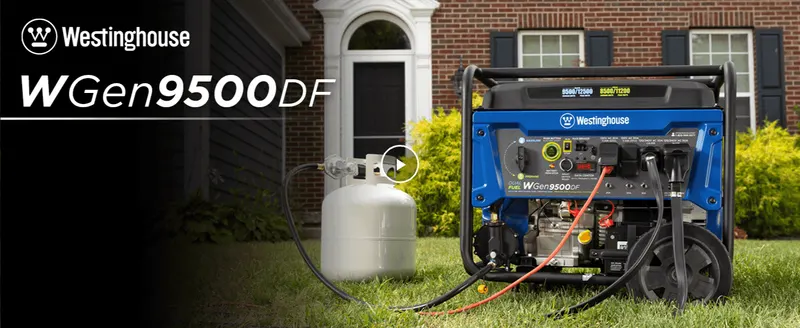 Introduces the brand and specific generator model with a lifestyle photo and video, building brand recognition before detailing features.