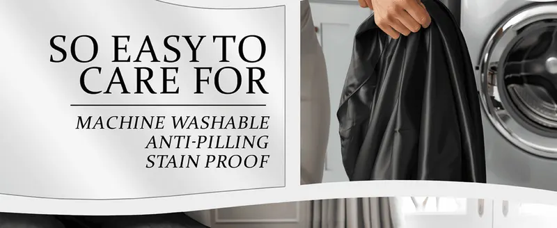 Reassures shoppers the sheets are low-maintenance, being machine washable, anti-pilling and stain proof.