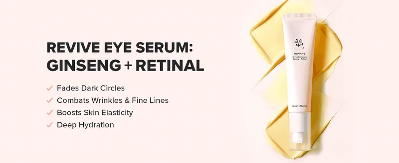 Lists the serum's core skincare benefits to convince shoppers it addresses multiple eye-area concerns at once.