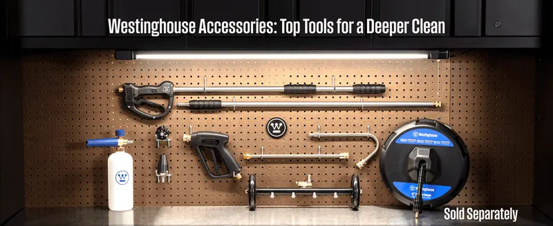 Displays the Westinghouse accessory range on a pegboard to show shoppers the tools they can add for a deeper clean.