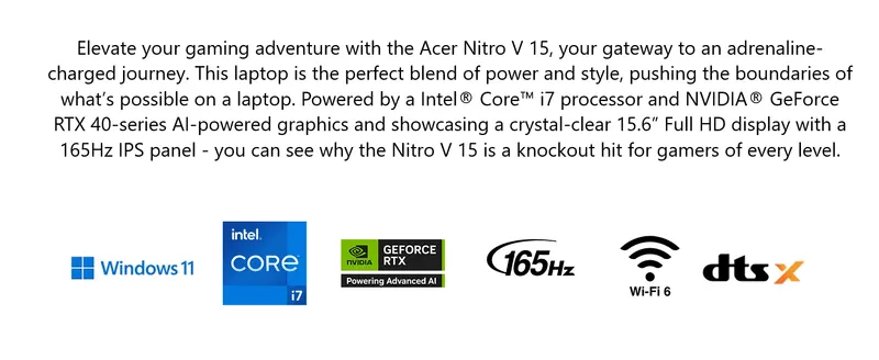 Summarizes the laptop's core hardware specs via an icon row so shoppers can quickly confirm performance credentials.