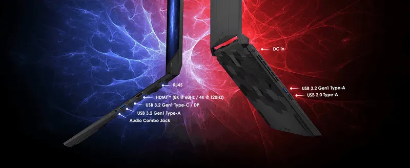 Labels each physical port and connector on both sides of the laptop so shoppers can see exactly what connectivity options are available.