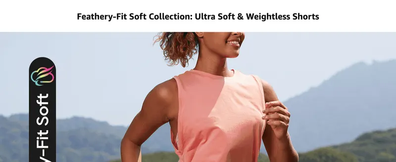 Introduces the Feathery-Fit Soft shorts collection with a lifestyle running photo to highlight the fabric's softness and light weight.