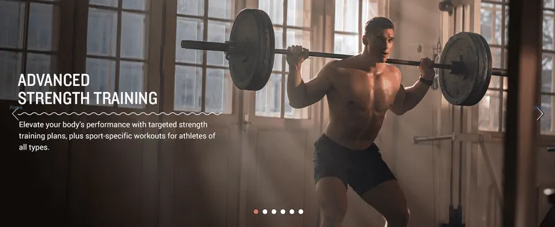 Highlights the watch's advanced strength training and workout tracking benefit through an aspirational lifestyle photo.