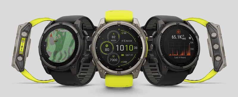 Shows the watch from three angles with different on-screen apps active to demonstrate its everyday look and versatility.
