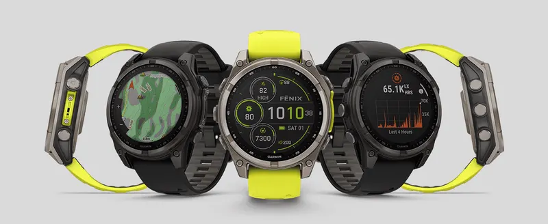 Displays the watch from multiple angles with different band colors and watch face styles to show the range of customization options within the line.