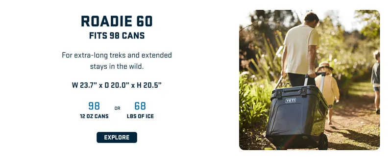 Presents one model from the YETI Roadie cooler lineup with capacity specs and dimensions to help shoppers choose the right size for their needs. Highlights…