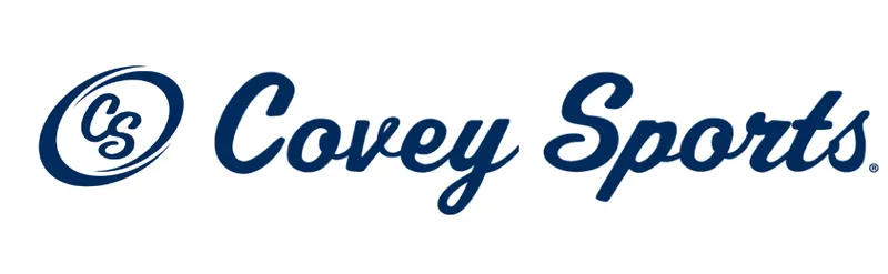 Presents the Covey Sports logo to establish brand identity and recognition with shoppers.