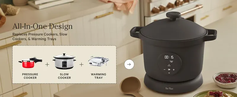 Communicates that this single product replaces multiple kitchen appliances, emphasizing convenience and space-saving value for shoppers.