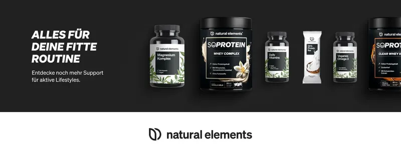 Presents the natural elements product portfolio of supplements and logo to build brand recognition and invite shoppers to explore more products for an active…