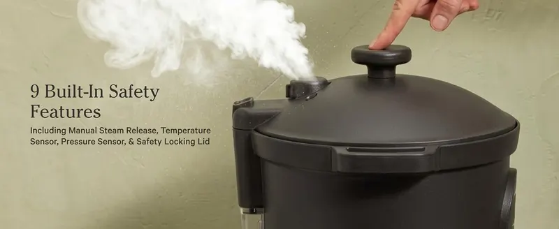 Reassures shoppers that the pressure cooker includes multiple safety mechanisms to prevent accidents and ensure safe operation during cooking. Highlights the…